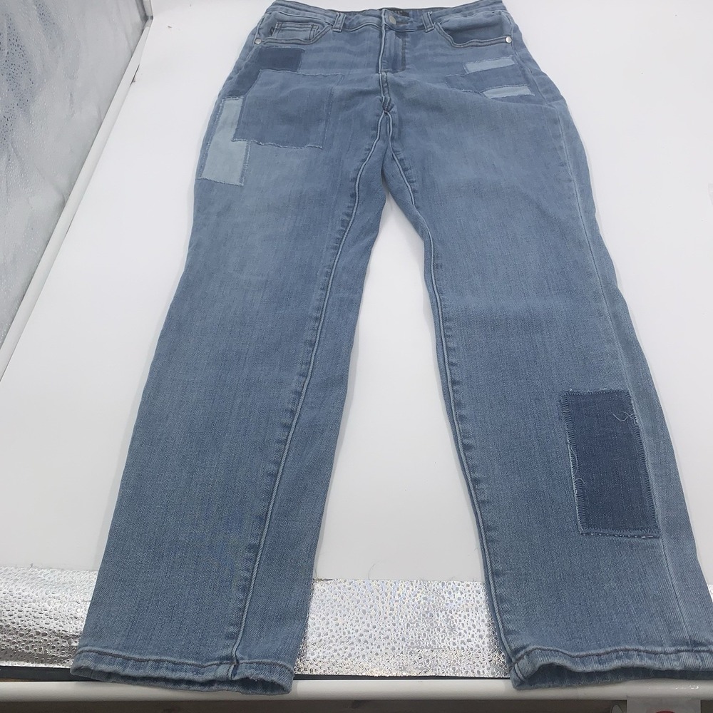 Judy Blue Jeans Patchwork Women's 9/29 Boyfriend Fit Blue Denim Pants JB88499